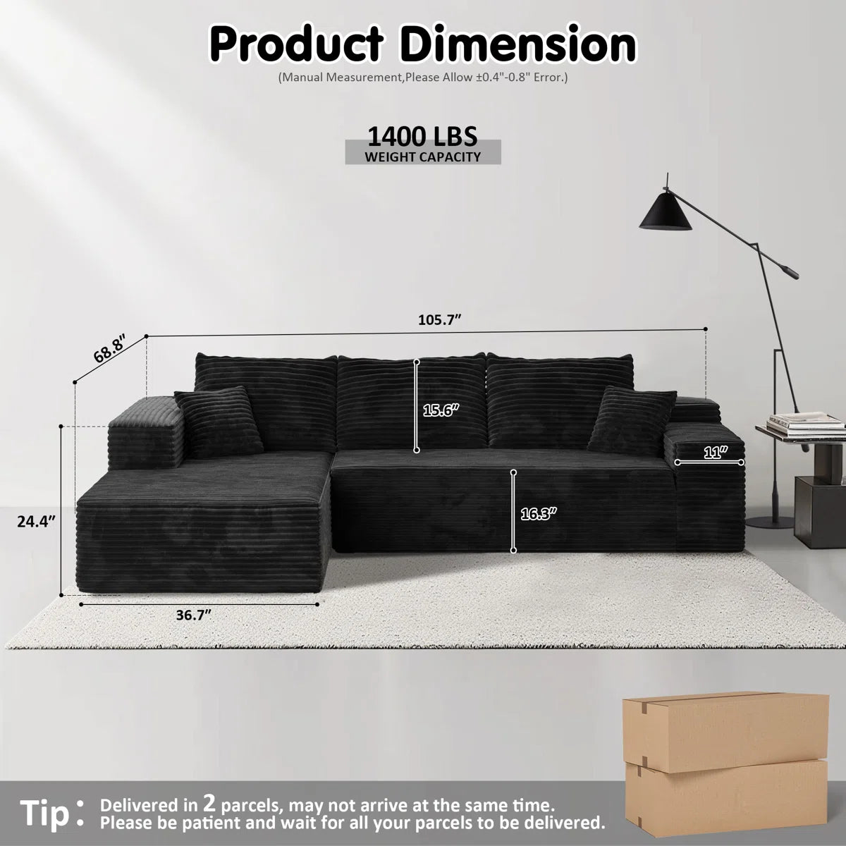 Himari L‑Shaped Corduroy Sofa